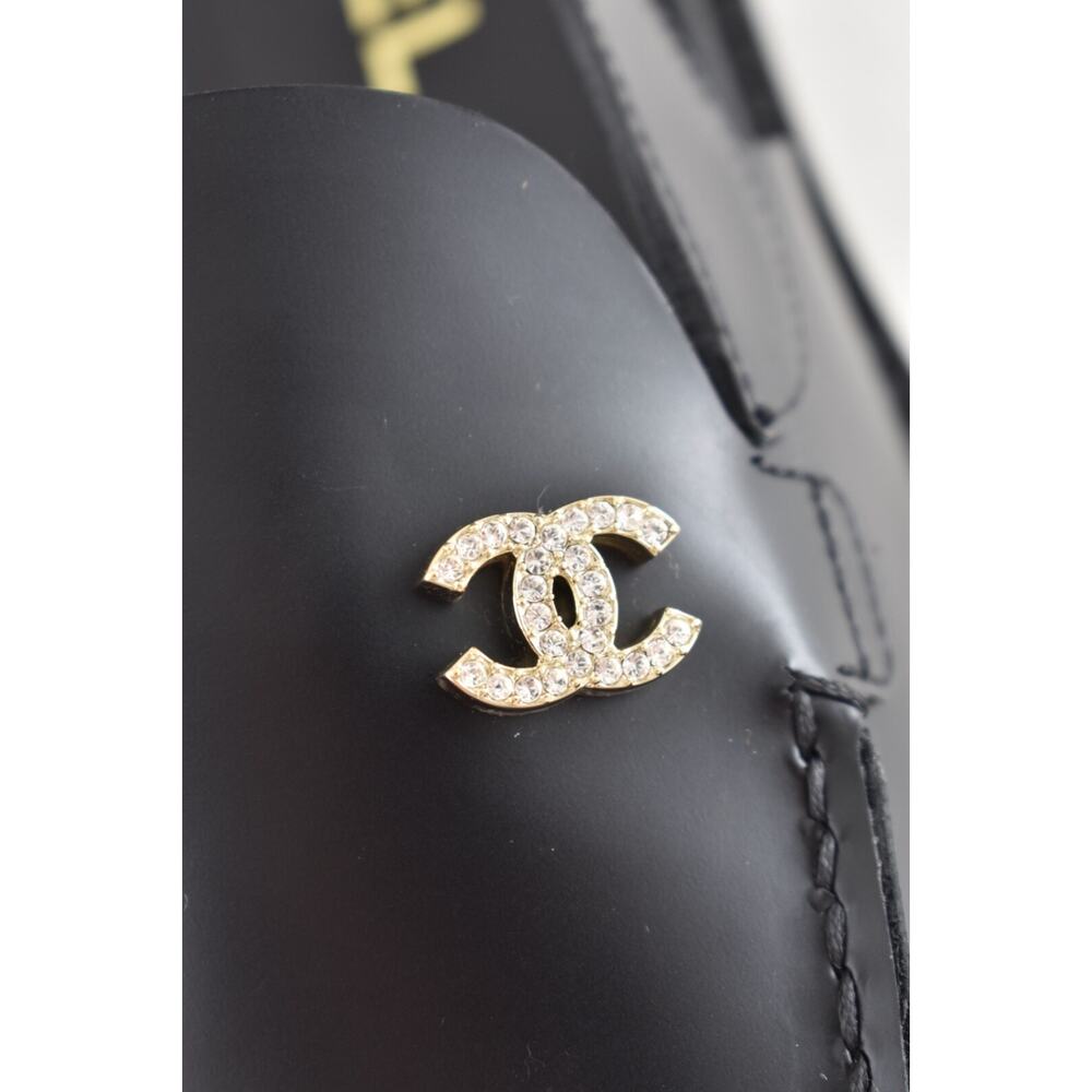 Chanel REV Black Leather CC Crystal Logo Coco Sling Slingback Ballet Flat 40 - Picture 15 of 16